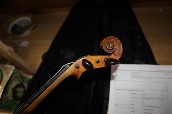 A late 19th/early 20th century Saxon violin, associated case